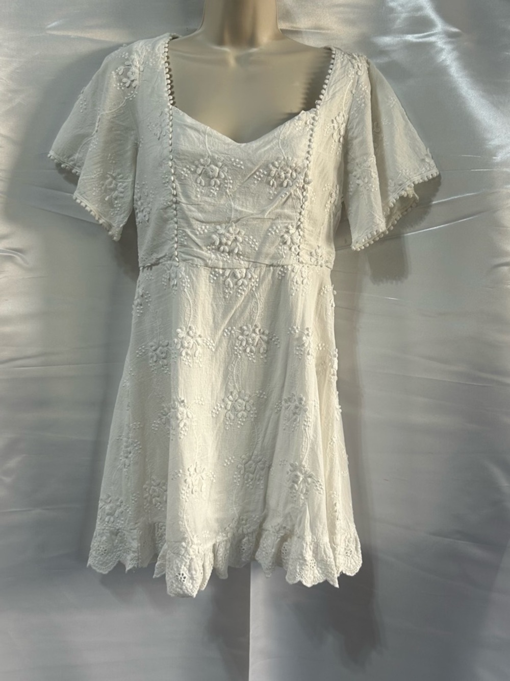 Lulu's White Embroidered Lace Mini Dress | Size Medium